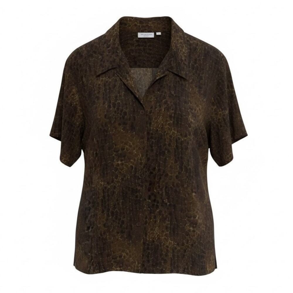 Emma James Leopard Pattern Career Top Blouse Button Up Size 2
